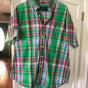 Men's Ralph Lauren Short Sleeve Button Down Shirt - Bright Green Plaid